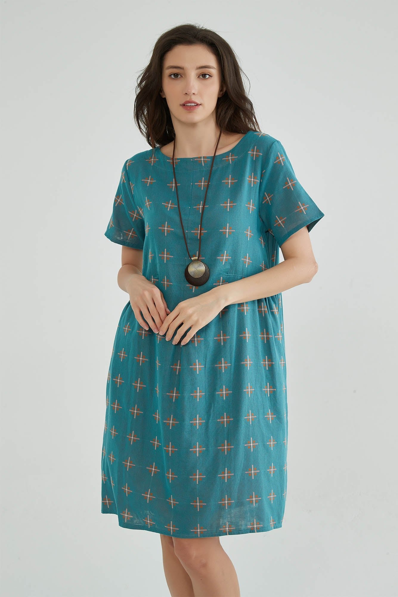 Greenish Blue Jacquard Cotton Gauze Dress - Whisper Mint